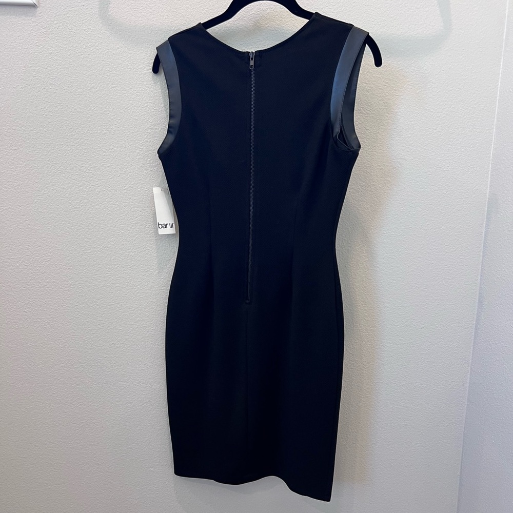 bar III little black dress with zipper and faux leather detail